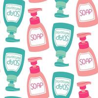 pattern of flat jars with an antiseptic dispenser and ordinary liquid soap. Colored jars with soap dispensers ensure cleanliness, hygiene of hands, body, face. Texture cleansing from bacteria, germs vector