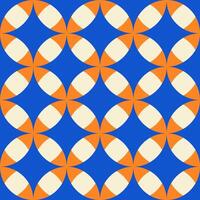 Trendy retro seamless pattern with geometric shapes on a blue background. Modern minimal abstract background. Blue, orange and beige colors vector