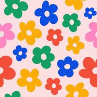 Abstract floral seamless pattern with cute colorful groovy flowers. vector