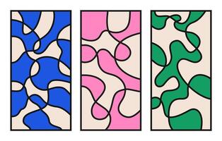 Set of abstract vertical backgrounds with colorful waves. Trendy illustration in style retro 60s, 70s vector