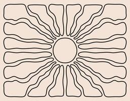 Horizontal retro groovy background with linear sunburst in style 60s, 70s. Trendy minimal graphic print. Black and beige colors vector
