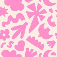 Abstract floral seamless pattern with pink organic shapes. Trendy random figures isolated on a white background. Spring background. vector