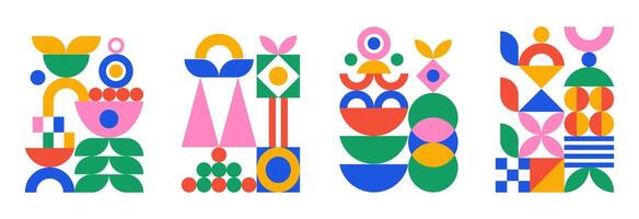 Abstract set of colorful geometric elements. Trendy minimalistic artistic print vector