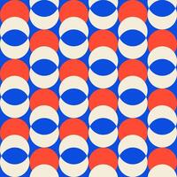 Retro aesthetic seamless pattern in style 60s, 70s. Mid century background with crescent moon. Geometric print. Red, blue and beige colors vector