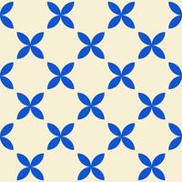 Trendy retro seamless pattern with geometric blue flowers on a beige background. Modern minimal abstract background vector