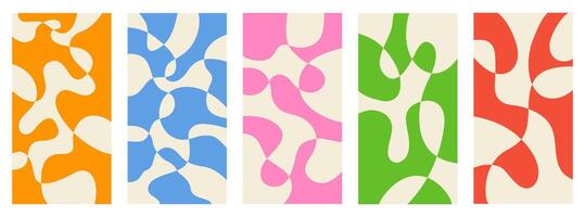 Set of abstract vertical backgrounds with colorful waves. Trendy illustration in style retro 60s, 70s. vector