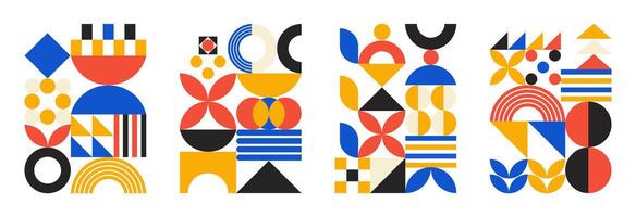 Abstract set of colorful geometric elements. Trendy minimalistic artistic print. Modern design on white background vector