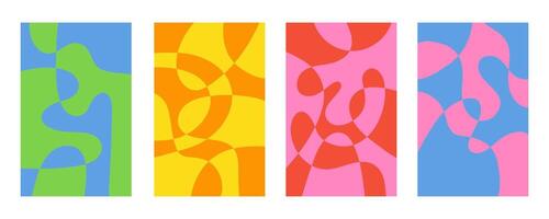 Set of abstract vertical backgrounds with colorful waves. Trendy illustration in style retro 60s, 70s vector