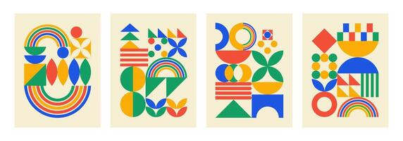 Abstract set backgrounds with colorful geometric elements. Trendy minimalistic artistic print vector