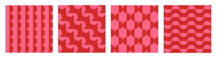 Trendy retro set geometric seamless patterns with colorful semicircles. Modern abstract monochrome background. Red and pink colors. vector