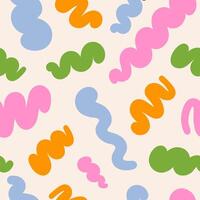 Abstract seamless pattern with colorful wavy retro groovy shapes on a beige background. vector