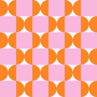 Trendy retro geometric seamless pattern with colorful semicircles and squares. Modern abstract background. Pink, beige and orange colors vector