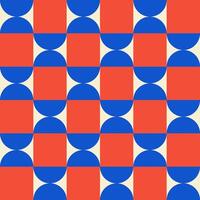 Trendy retro geometric seamless pattern with colorful semicircles and squares. Modern abstract background. Red, beige and red colors. vector