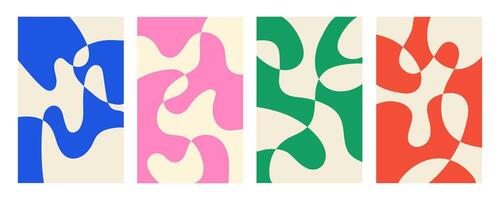 Set of abstract vertical backgrounds with colorful waves. Trendy illustration in style retro 60s, 70s. vector