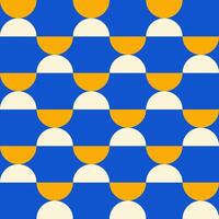 Trendy retro geometric seamless pattern with colorful semicircles on a blue background. Modern minimal abstract background. Blue, beige and yellow colors. vector