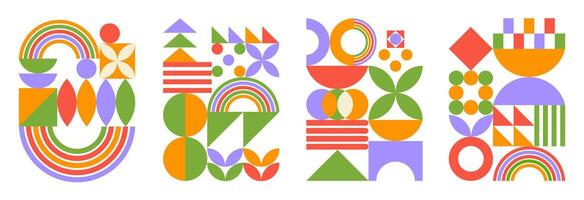 Abstract set of colorful geometric elements. Trendy minimalistic artistic print. Modern design on white background vector