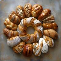 Assorted breads displayed in a circular fashion at the cuisine event photo