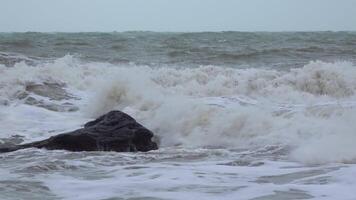 Seascape, a strong storm on the sea, waves with foam roll on the shore, the Black Sea video