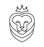 Lion logo with a crown or modern line icon. line art design with bold outline. Black and white Pixel Perfect minimalistic symbol isolate white background vector
