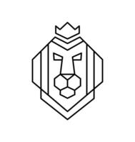 Lion logo with a crown or modern line icon. line art design with bold outline. Black and white Pixel Perfect minimalistic symbol isolate white background vector