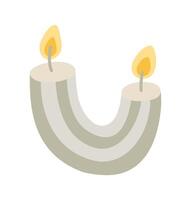 single clipart candle in color. Burning Christmas aesthetics candle. Hand drawn illustration. Single drawing isolated on white background. Element for design, print, sticker, card, decor, wrap vector