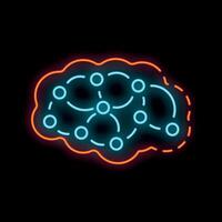 Neon brain showing interconnected nodes representing neural network and machine learning vector