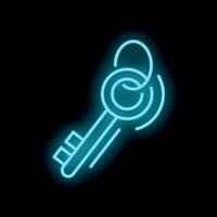 Glowing neon key sign on black background representing access and security vector