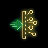 Neon green arrow entering data network through firewall vector