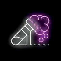 Neon icon of chemical reaction with bubbling flask in laboratory vector