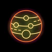 Neon icon of jupiter planet with great red spot glowing in dark vector