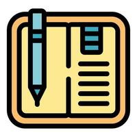 Pencil taking notes in open notebook with bookmark icon vector