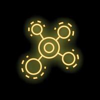 Neon yellow molecule structure glowing on black background vector