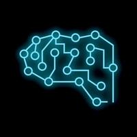 Neon blue artificial intelligence brain illustrating machine learning process vector