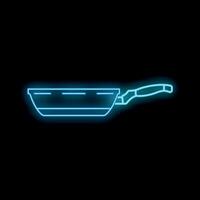 Blue neon sign of empty frying pan on a black background vector
