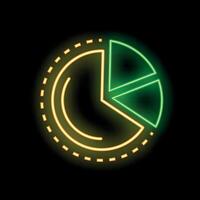 Neon style icon showing pie chart dividing data into three parts vector
