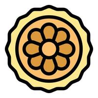 Delicious round pie with flower decoration for bakery logo or cookbook recipe vector