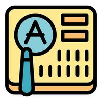 Magnifying glass focusing on letter a for automation testing icon vector