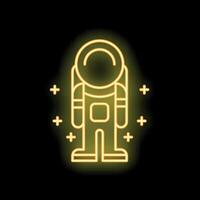 Yellow neon sign of an astronaut floating in space with stars vector