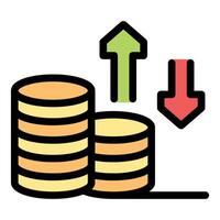 Money stack growing while one is decreasing showing market volatility vector