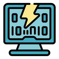 Binary code showing on monitor display getting struck by lightning bolt vector