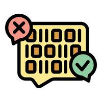 Speech bubble showing binary code with check and cross marks vector