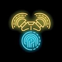 Drone scanning fingerprint with neon light effect vector