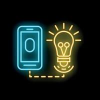 Neon icon of smartphone connected to light bulb symbolizing mobile idea generation vector