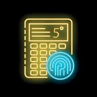 Neon icon of calculator showing fingerprint verification vector