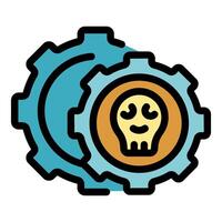 Skull lightbulb inside gear symbolizing dangerous idea icon vector