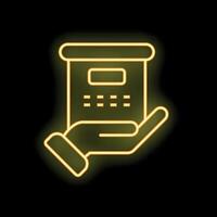 Hand holding document with neon effect on black background vector