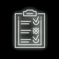 Neon sign clipboard showing checkmark tick boxes on black background vector