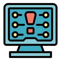 Computer showing monitoring system interface with buttons and indicators vector