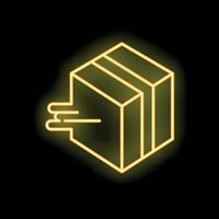 Neon yellow glowing cube connecting with three wires on black background vector