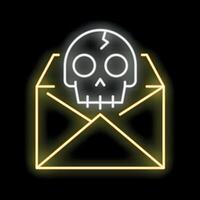 Neon sign representing a skull emerging from an open envelope vector